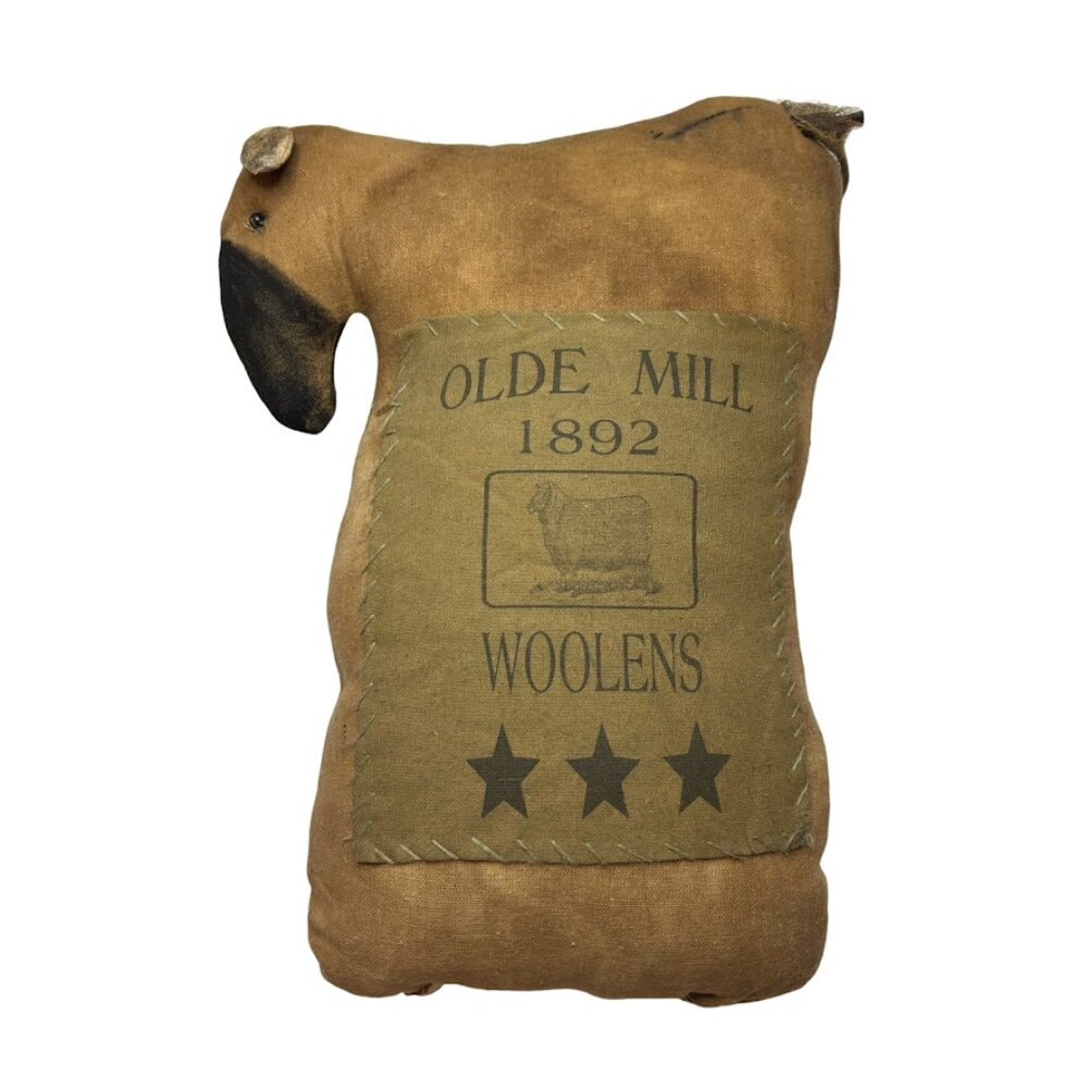 Primitive Folk Art Grungy Sheep Doll Farmhouse Handmade Pillow Vintage 13" H